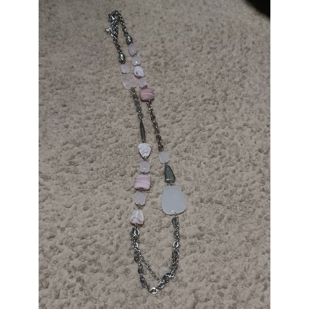 CHICO'S Rose Quartz & Silver Beaded Silver-Toned Chain Jewelry Set, 44" - Picture 4 of 6